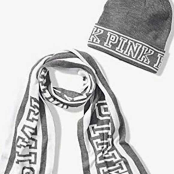 PINK Victoria's Secret Accessories - PINK VS Cozy Hat & Scarf Set Gray